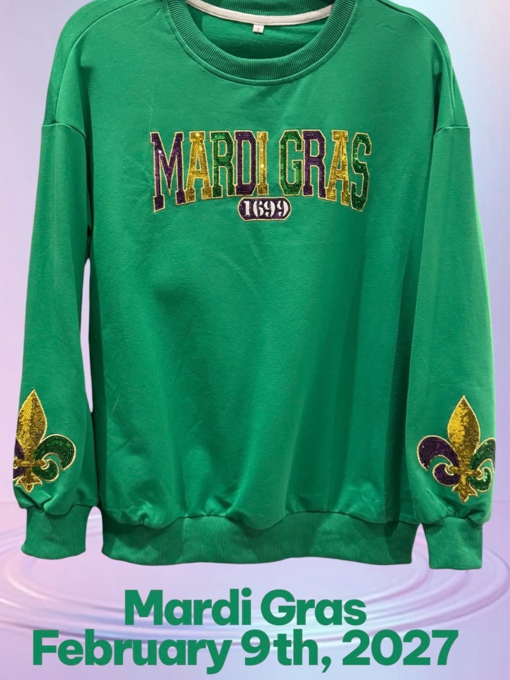 Embroidered Green Mardi Gras Crewneck Sweatshirt